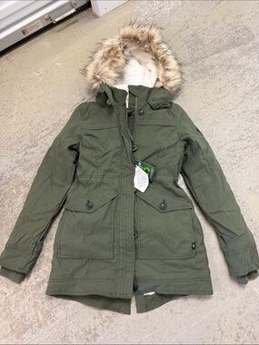 NWT Hollister Olive Green Utility Parka with Faux-Fur Hood